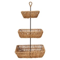 Decorative Hand-Woven Seagrass 3-Tier Tray w/ Handle