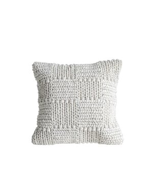 Cream Textured Square Knit Wool Pillow