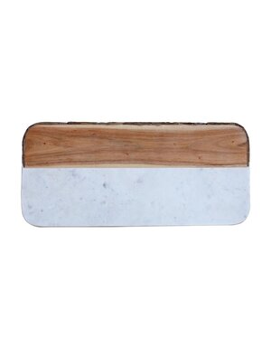 White Marble & Mango Wood Cheese Board w/ Bark Edge (Each One Will Vary)
