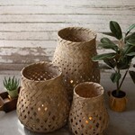 Woven Bamboo Lantern w/ Glass, Large