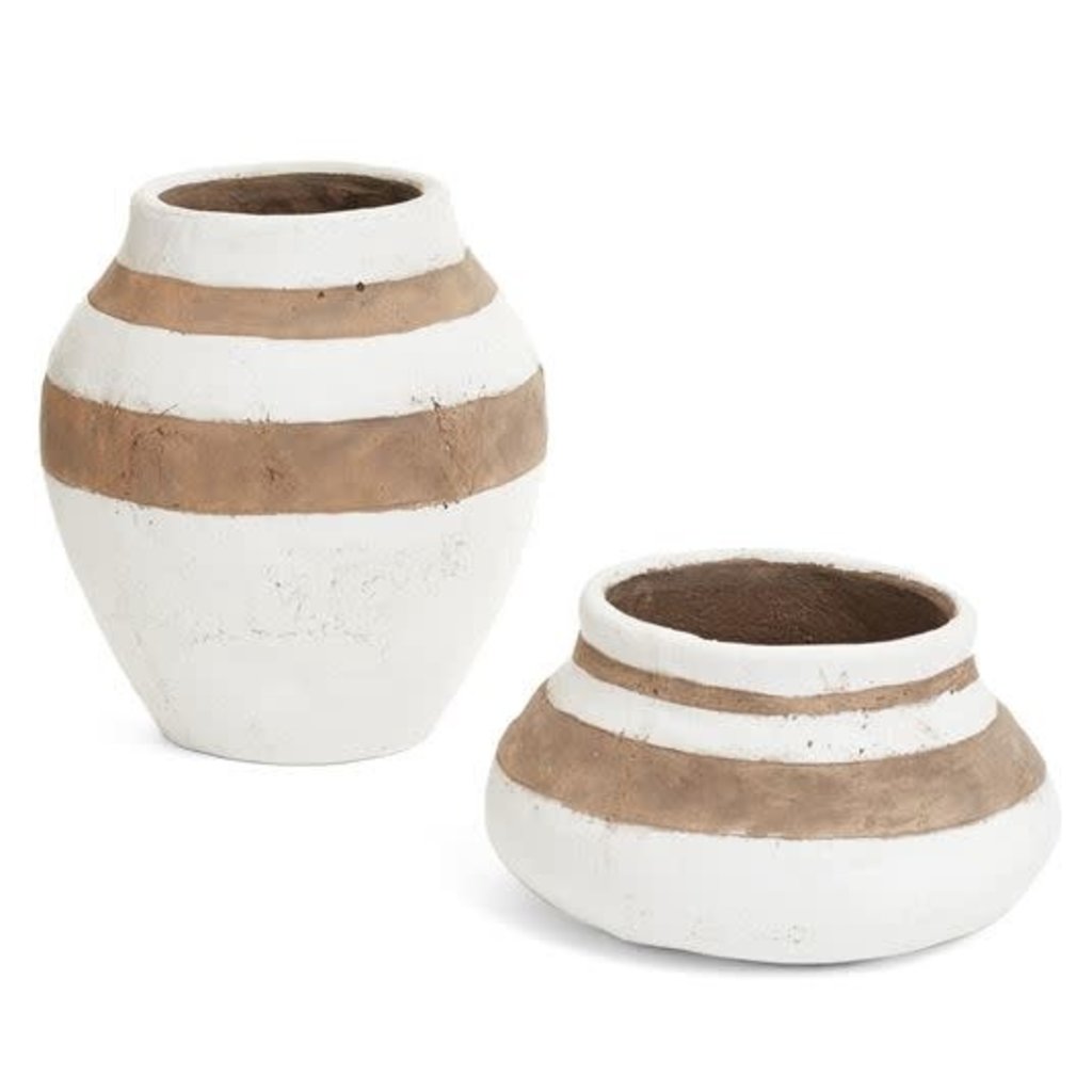 Striped Cement Vase, White/Brown, Small