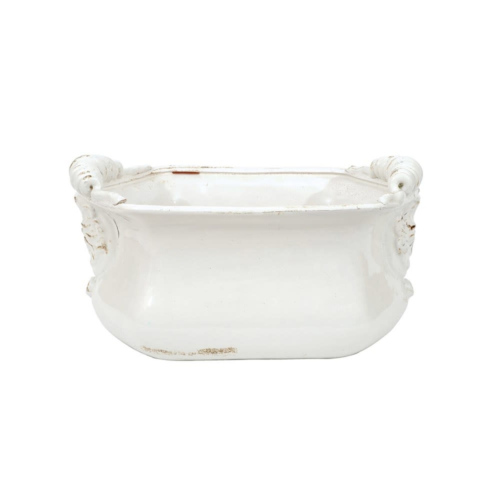 Decorative Terracotta Cachepot, White 16"L x 10"W x 8"H
