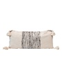 Cotton Lumbar Pillow w/ Variegated Grey Yarns & Tassels, Cream Color