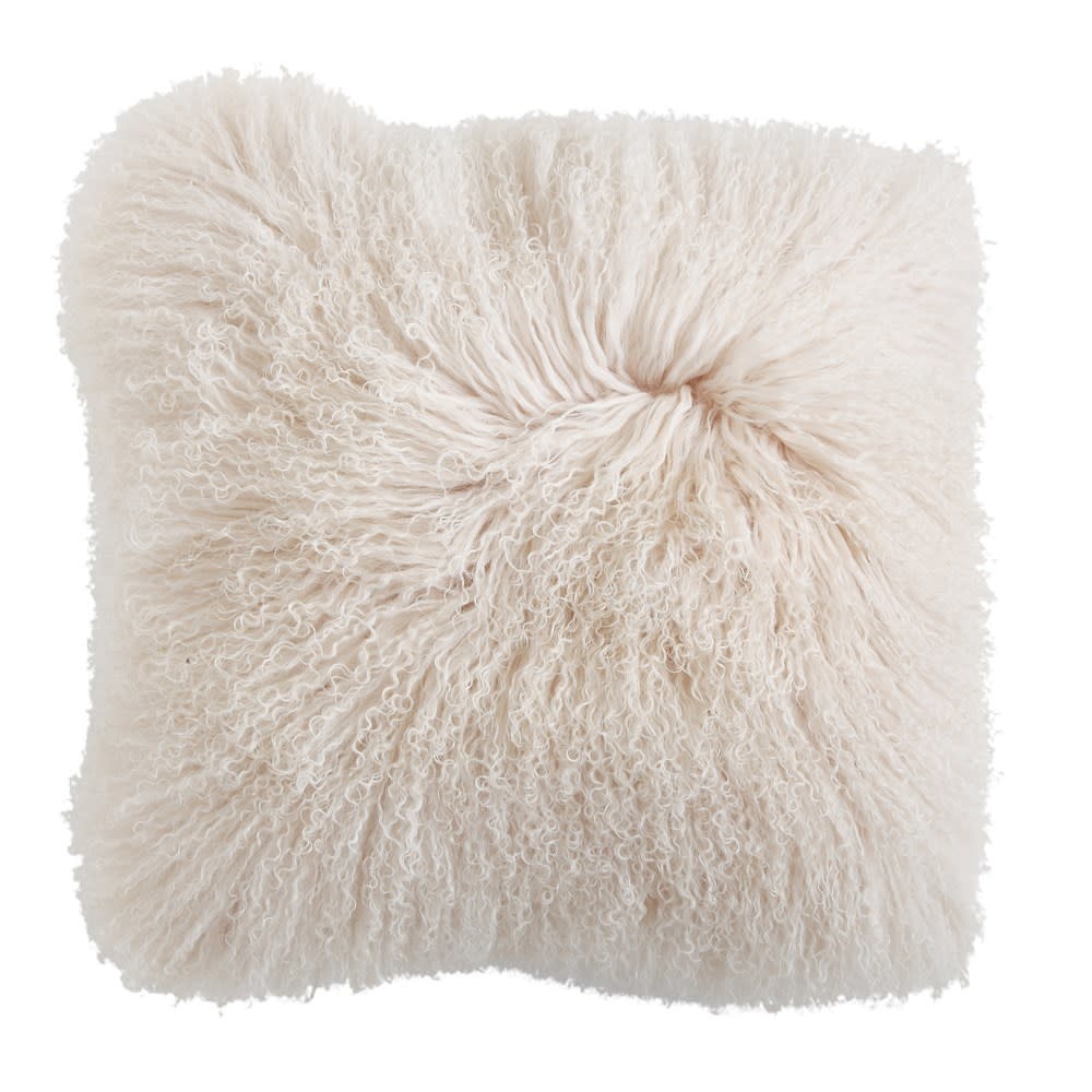 Square Mongolian Lamb Fur Pillow, 20"