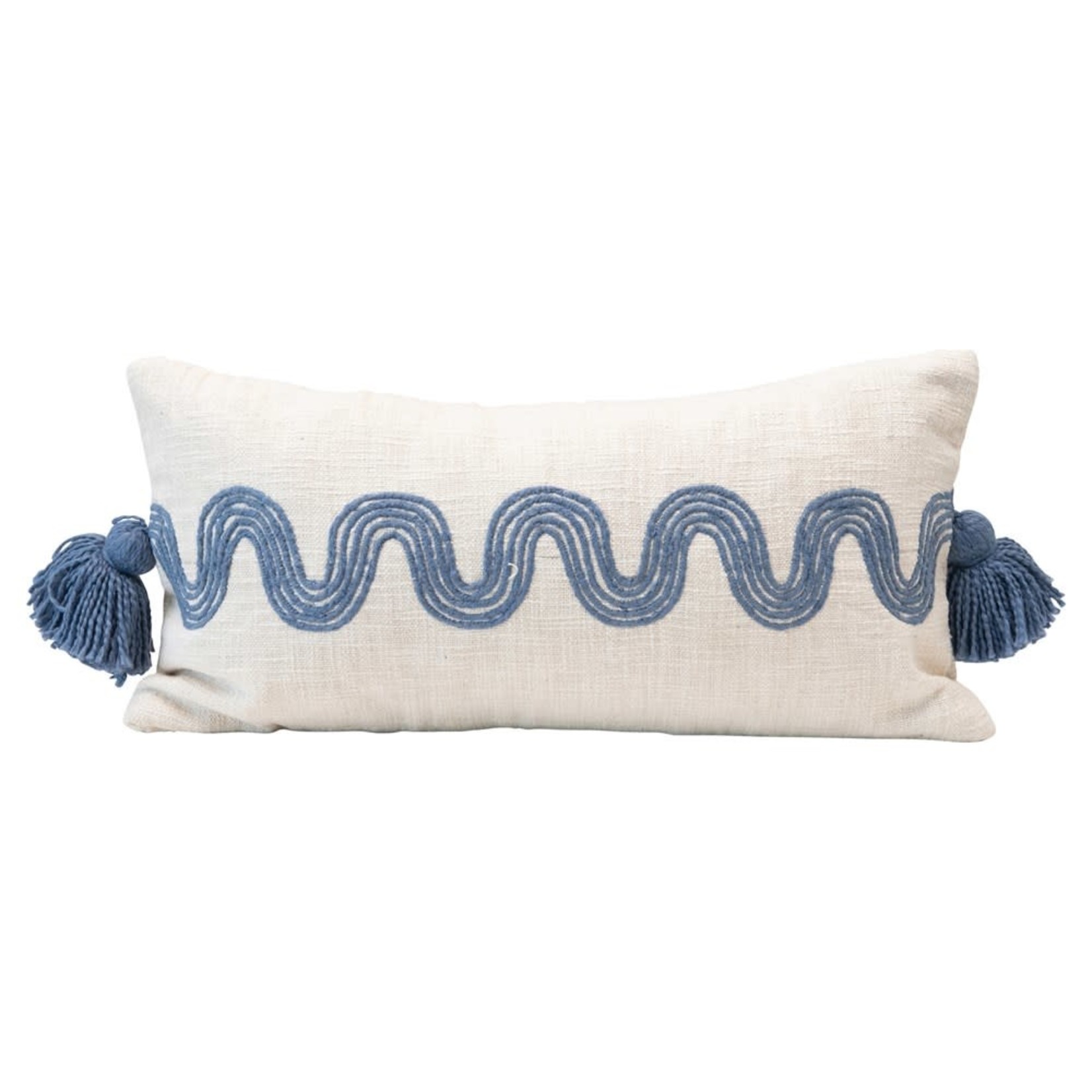Lumbar Pillow w/ Embroidered Pattern and Tassels