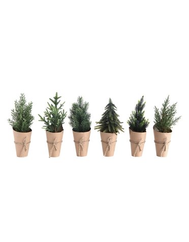 Faux Tree w/ Paper Wrapped Pot, 6 Styles 10-1/4"H,  Priced Individually