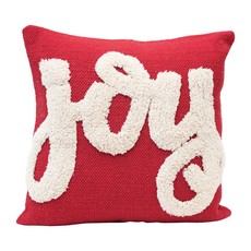 "Joy," Square Cotton Tufted Pillow, Red & White