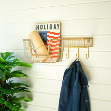 Wire Wall Shelf with Basket and Hooks