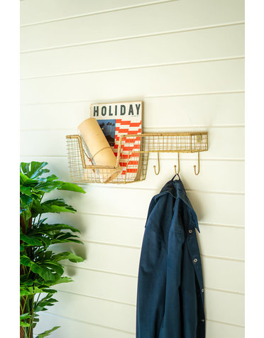 Wire Wall Shelf with Basket and Hooks, Available for local pick up
