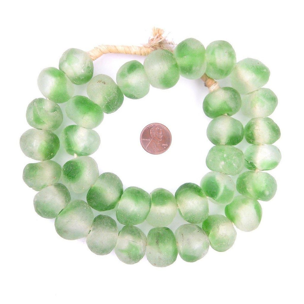 25mm Jumbo Green Swirl Recycled Glass Beads