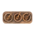 Mango Wood Tray w/ 3 Bowls & 3 Spoons, 13-1/2"L x 5-1/2"W x 2"H