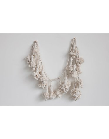 Hand-Woven Cotton Tassel Garland, Cream Color, Available for local pick up