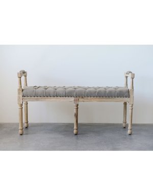 Mango Wood & Cotton Tufted Bench, Natural & Beige, Available for local pick up