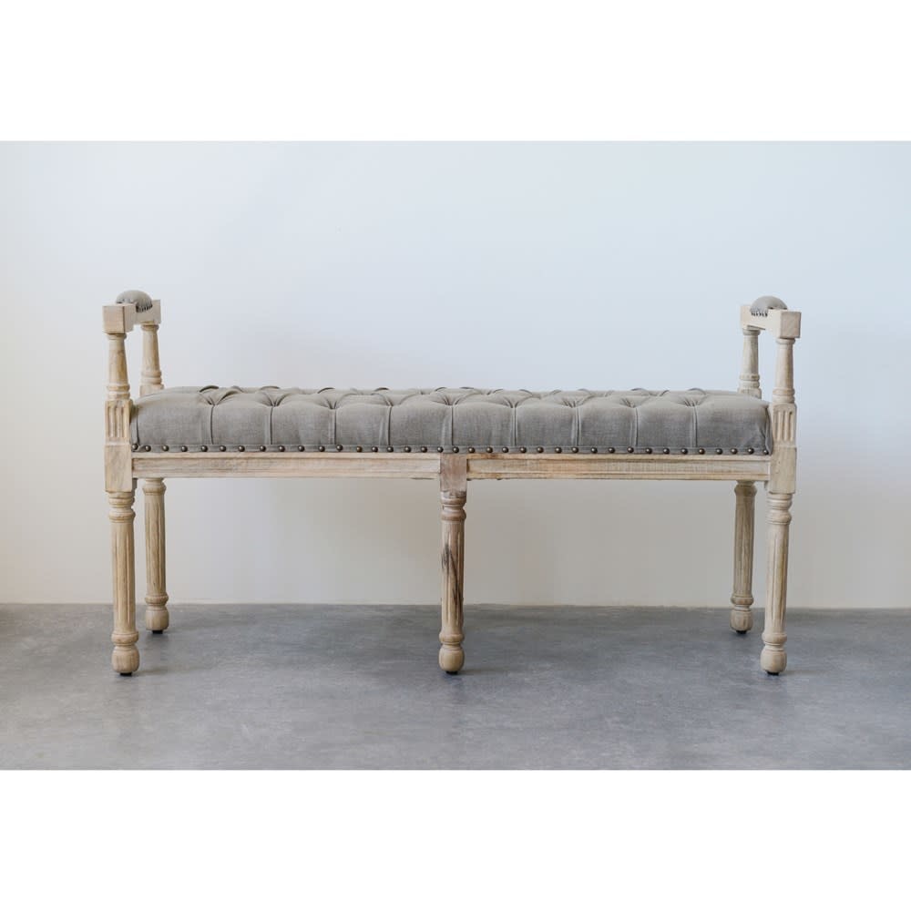 Mango Wood & Cotton Tufted Bench, 27 x 51 x 16  Furniture Available for Local Delivery and Pick Up