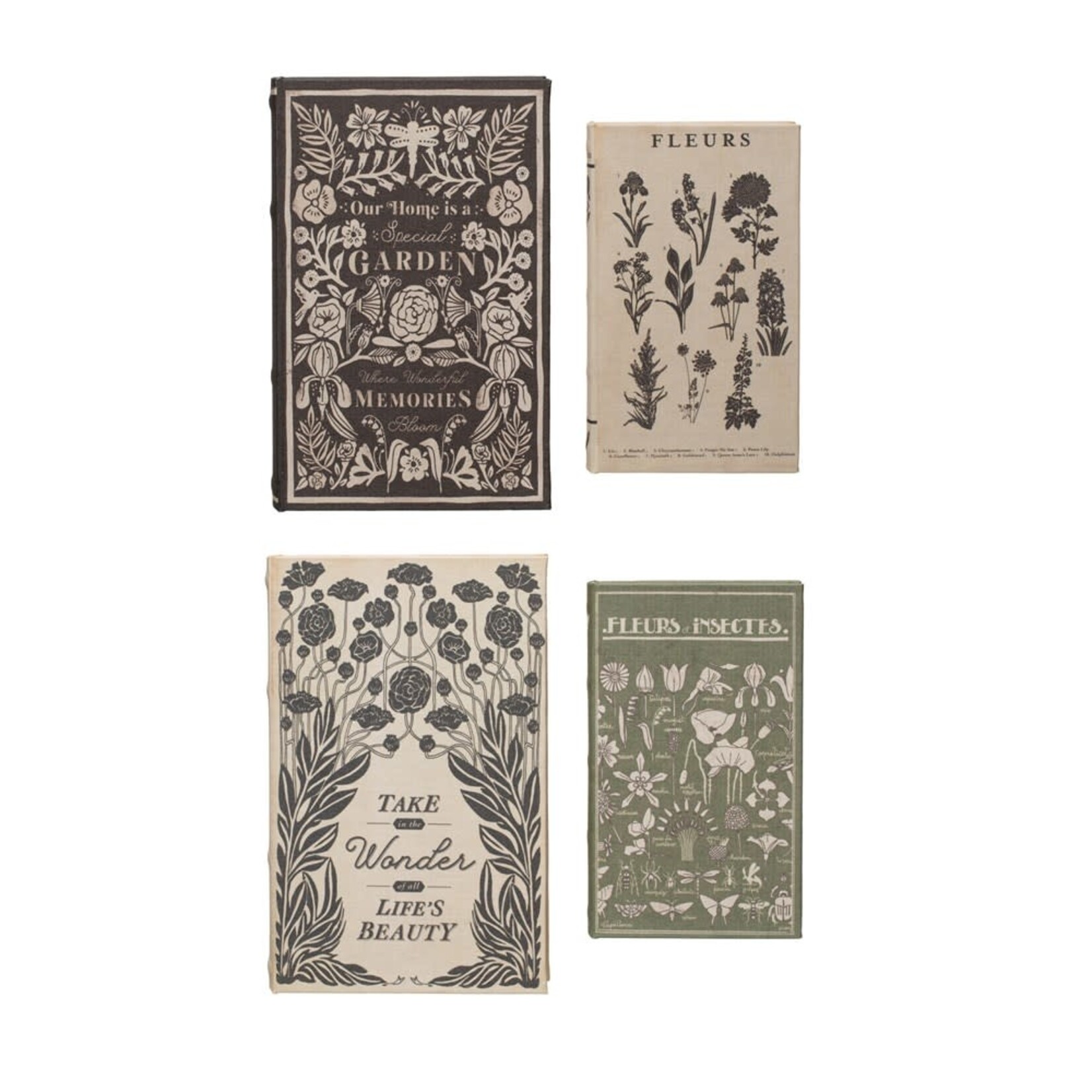 Book Storage Boxes with Garden Studies Prints, Assorted, Set of 2