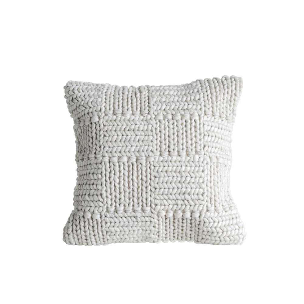 Cream Textured Square Knit Wool Pillow