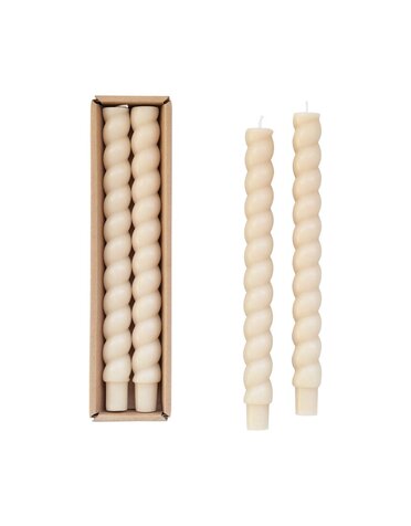 Unscented Twisted Taper Candles In Box, Cream Color, Set of 2