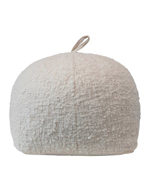 Woven Cotton Boucle Pouf w/ Handle, Cream, Available for local pick up