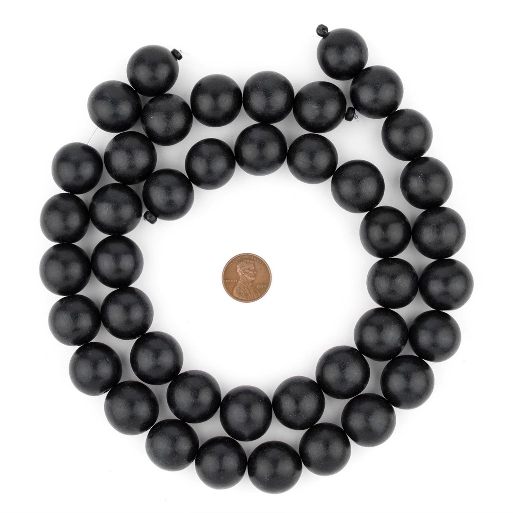 20mm Black Round Natural Wood Beads
