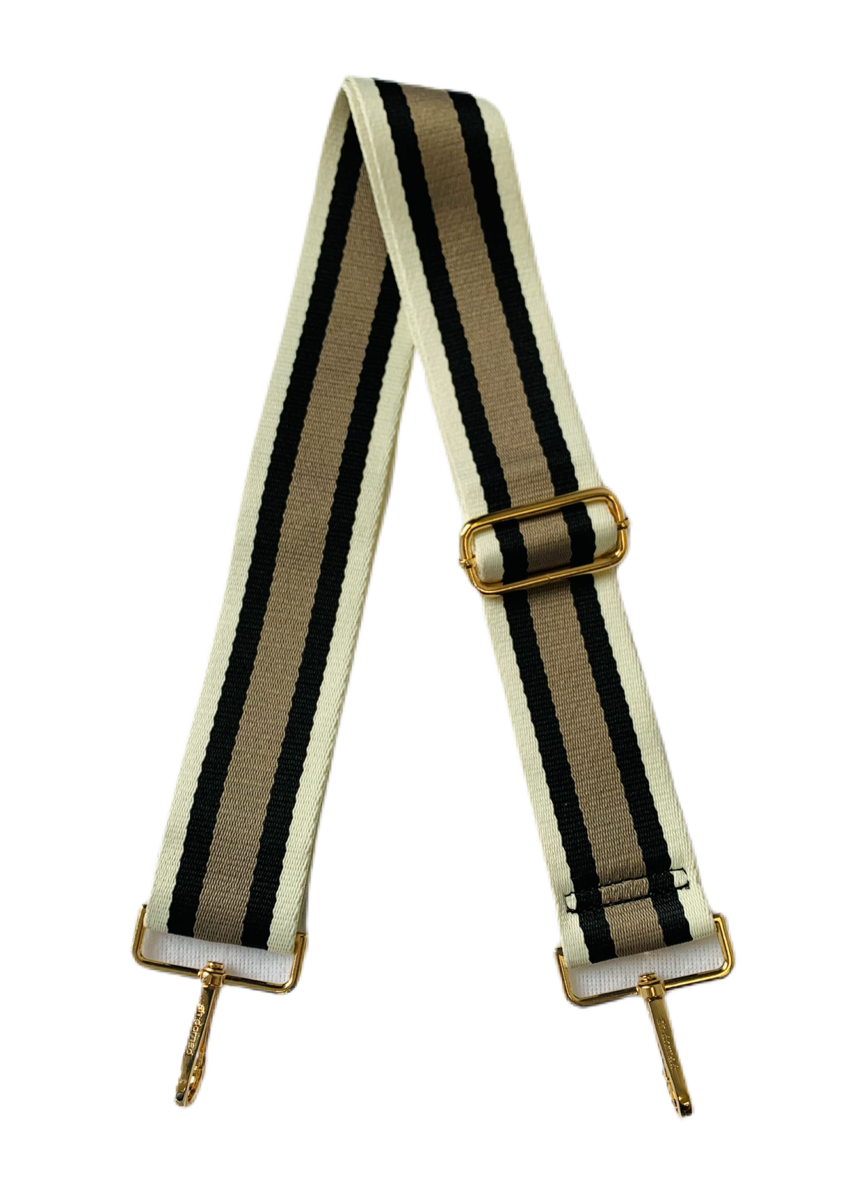 3-Stripe Cotton Bag Strap - Cream/Black/Khaki Stripe