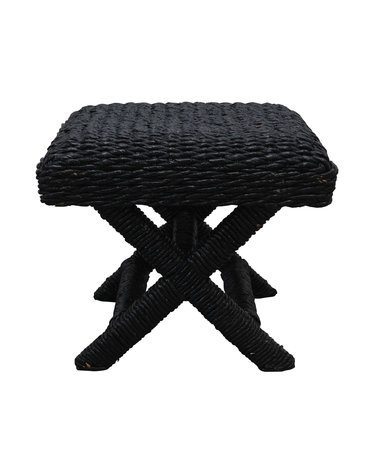 Square Woven Water Hyacinth and Mahogany Stool, Available for local pick up