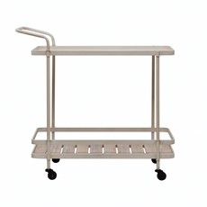 Metal 2-Tier Bar Cart w/ Fir Wood Slatted Shelf & Casters, Cream Color