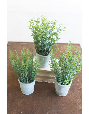 Artificial Herbs in Cement Pots, Assorted Styles, Priced Individually
