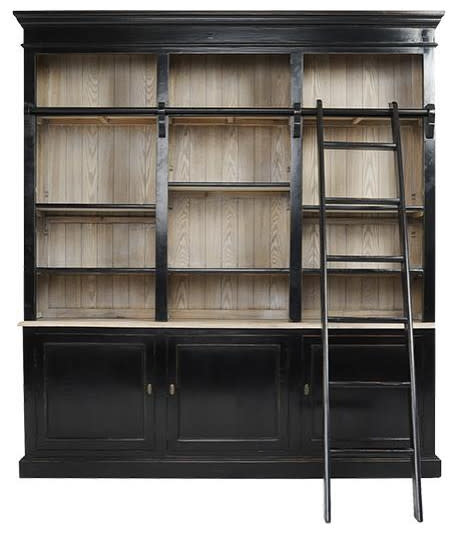 Cambridge Library w/Ladder - Black/Natural, 83"x88.5x16", Furniture Available for Delivery or Pick Up