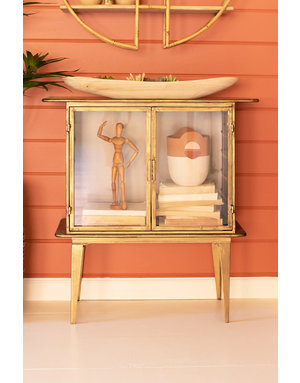 Antique Brass and Glass Two Door Cabinet, 31x13x31",  Available for local pick up