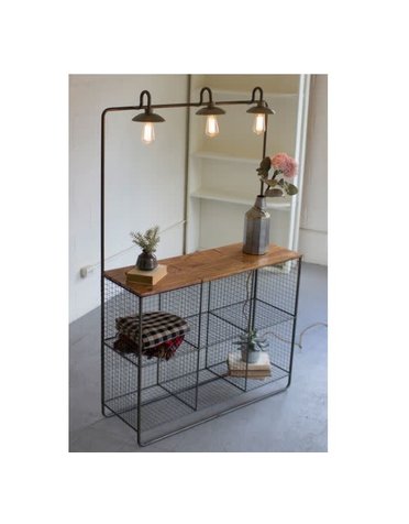 Wall Display w/ Three Lights - Six Wire Cubbies & Wood Shelf, Available for local pick up
