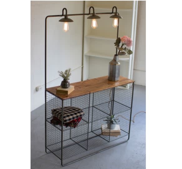 Wall Display w/ Three Lights - Six Wire Cubbies & Wood Shelf, Available for local pick up