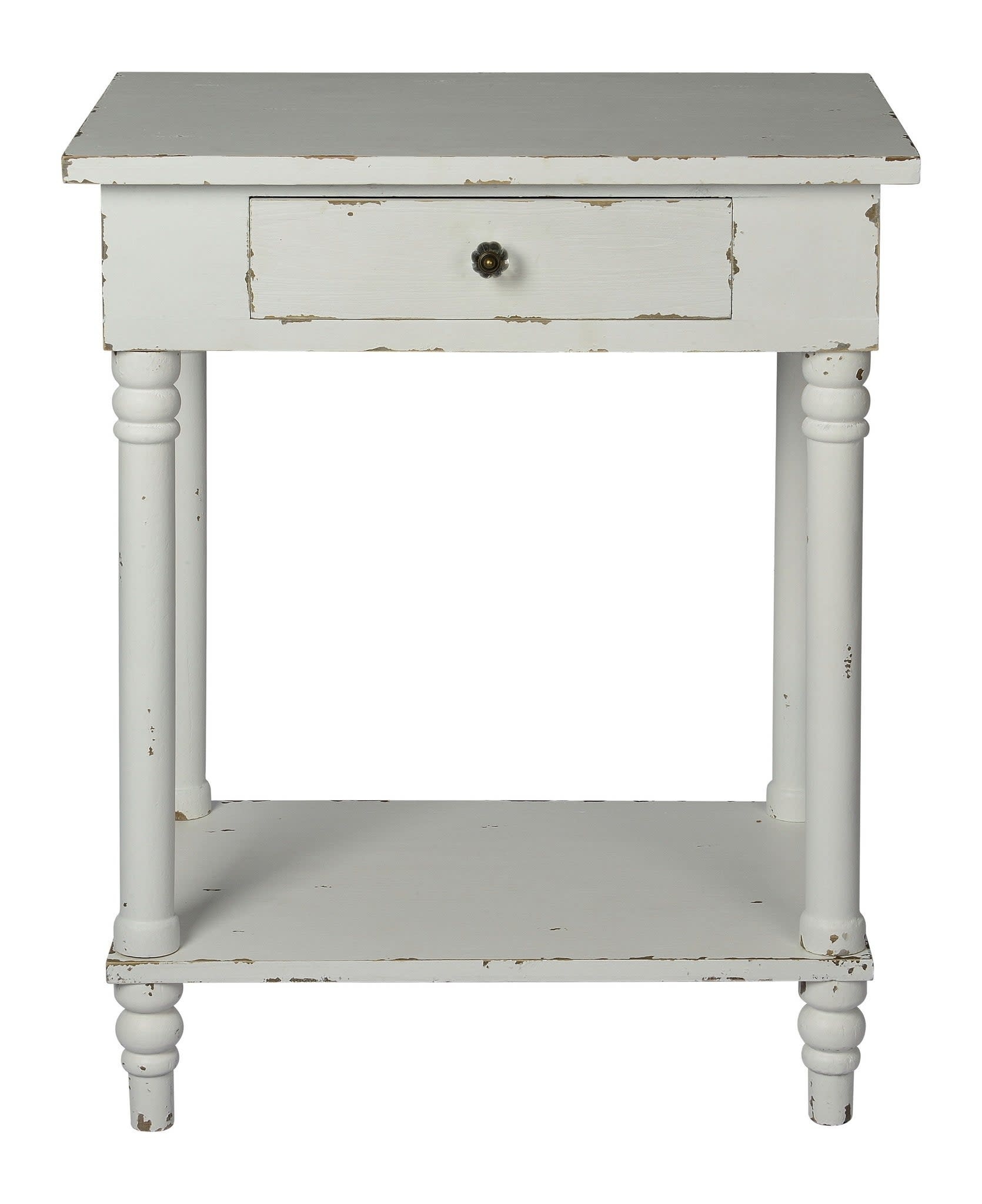 Chapel Side Table, Distressed White, 19 x 10 x 26 Furniture Available for Local Delivery or Pick Up