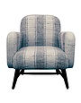 Cotton Dhurrie Upholstered Striped Arm Chair w/ Black Mango Wood Legs, Cream & Black