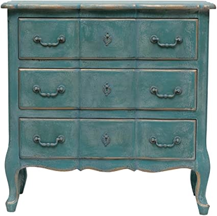 Teal Wood Dresser w/ 3 Drawers, Distressed, Available for local pick up