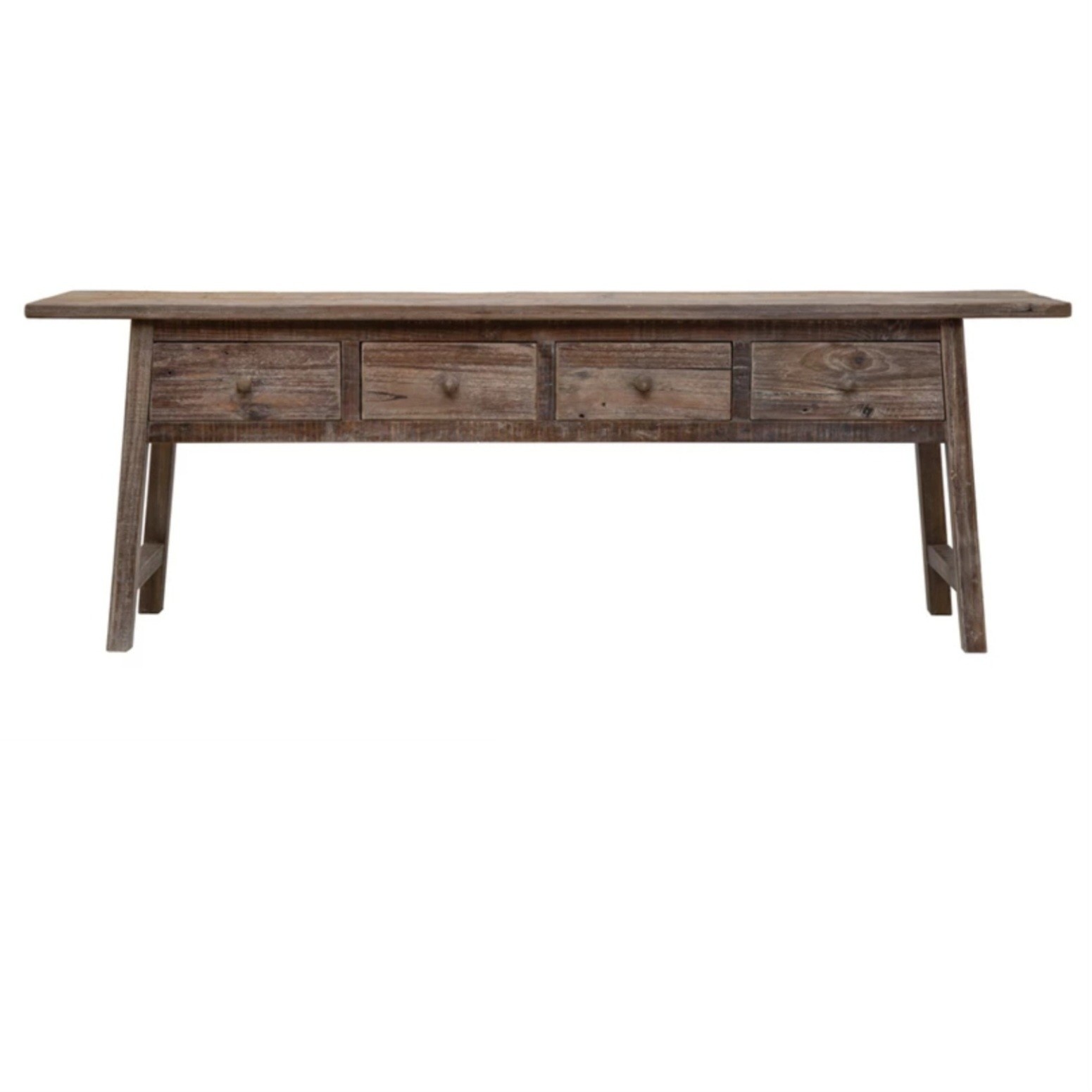 Reclaimed Pine Wood Console Table w/ 4 Drawers Knotty and Board Interiors