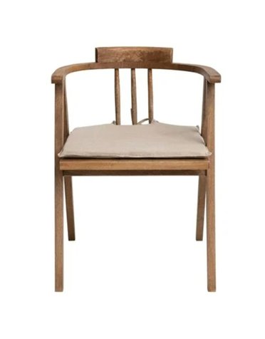 Mango Wood Chair w/ Fabric Cushion, Natural & Cream, Available for local pick up