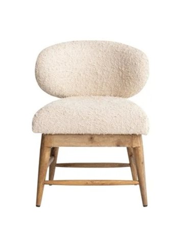 Mango Wood & Cotton Boucle Upholstered Chair, Cream & Natural, Available for local pick up