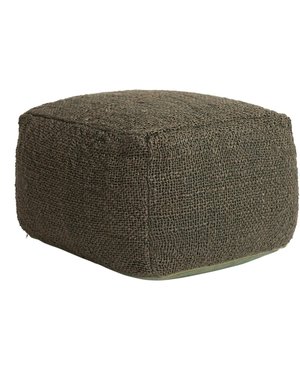 Woven Jute & Cotton Pouf, Olive Green, Available for local pick up