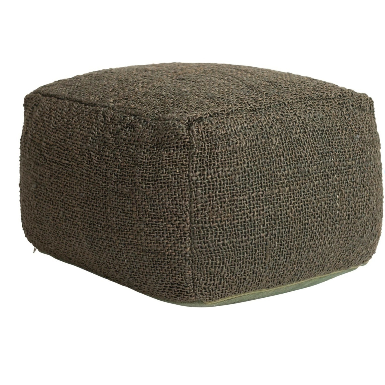 Woven Jute & Cotton Pouf, Olive Green, 26x19x26 Furniture Available for Local Delivery and Pick Up