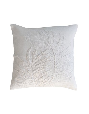 Botanical Embroidery Square Cotton Pillow Natural, 20"x20"