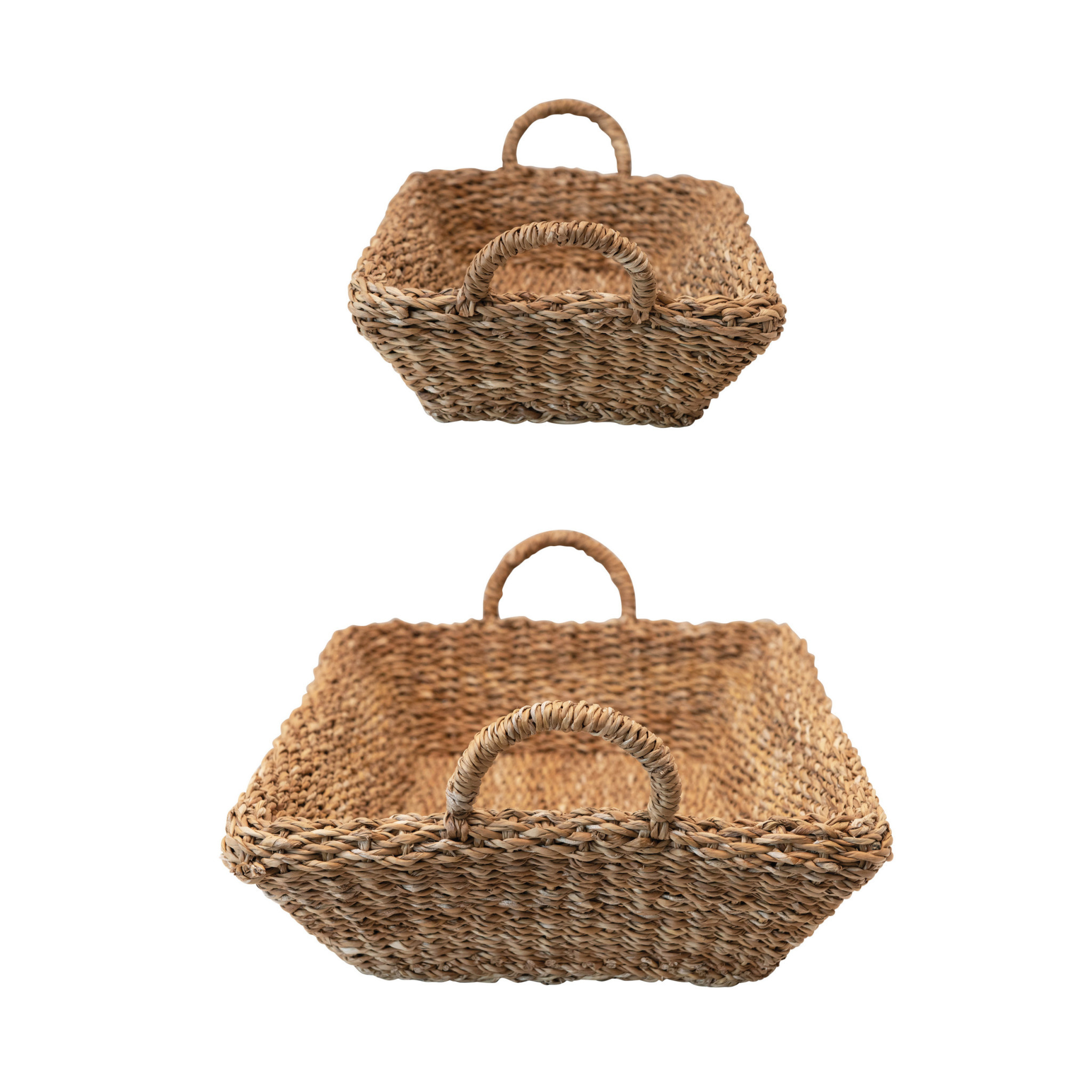Decorative Hand-Woven Seagrass Double Walled Trays With Handles, Natural, LG, Available for local pick up