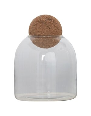 Glass Jar w/ Cork Ball Lid, 5-3/4" Round x 8"H w ball