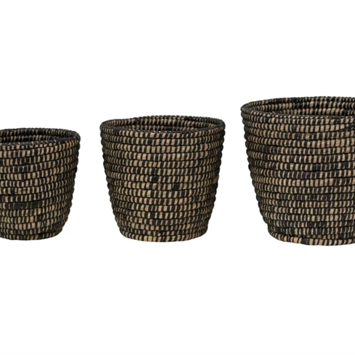 Hand-Woven Grass Basket MD, Black 9.75" Round x 9" & 7.75"