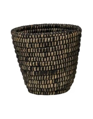 Hand-Woven Grass Basket SM, Black, 9"H & 7-3/4" x 7-3/4"