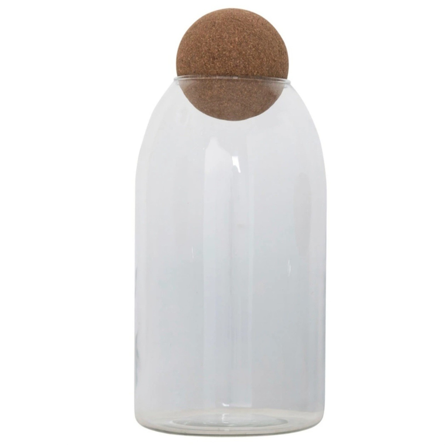 Glass Jar w/ Cork Ball Lid, Tall, 5" Round x 11-1/2"H, Available for local pick up