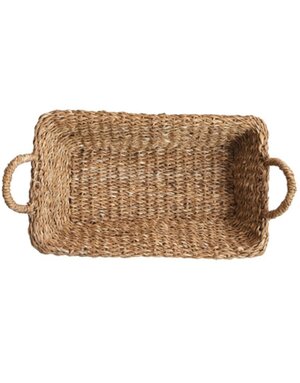Hand-Woven Seagrass Double Walled Trays With Handles, Natural 20"L x 12"W x 4"H, Available for local pick up