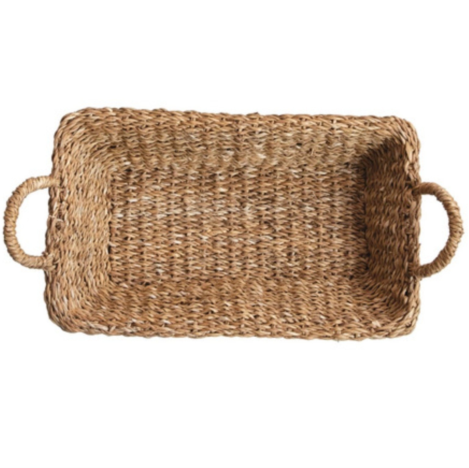 Hand-Woven Seagrass Double Walled Trays With Handles, Natural 20"L x 12"W x 4"H, Available for local pick up
