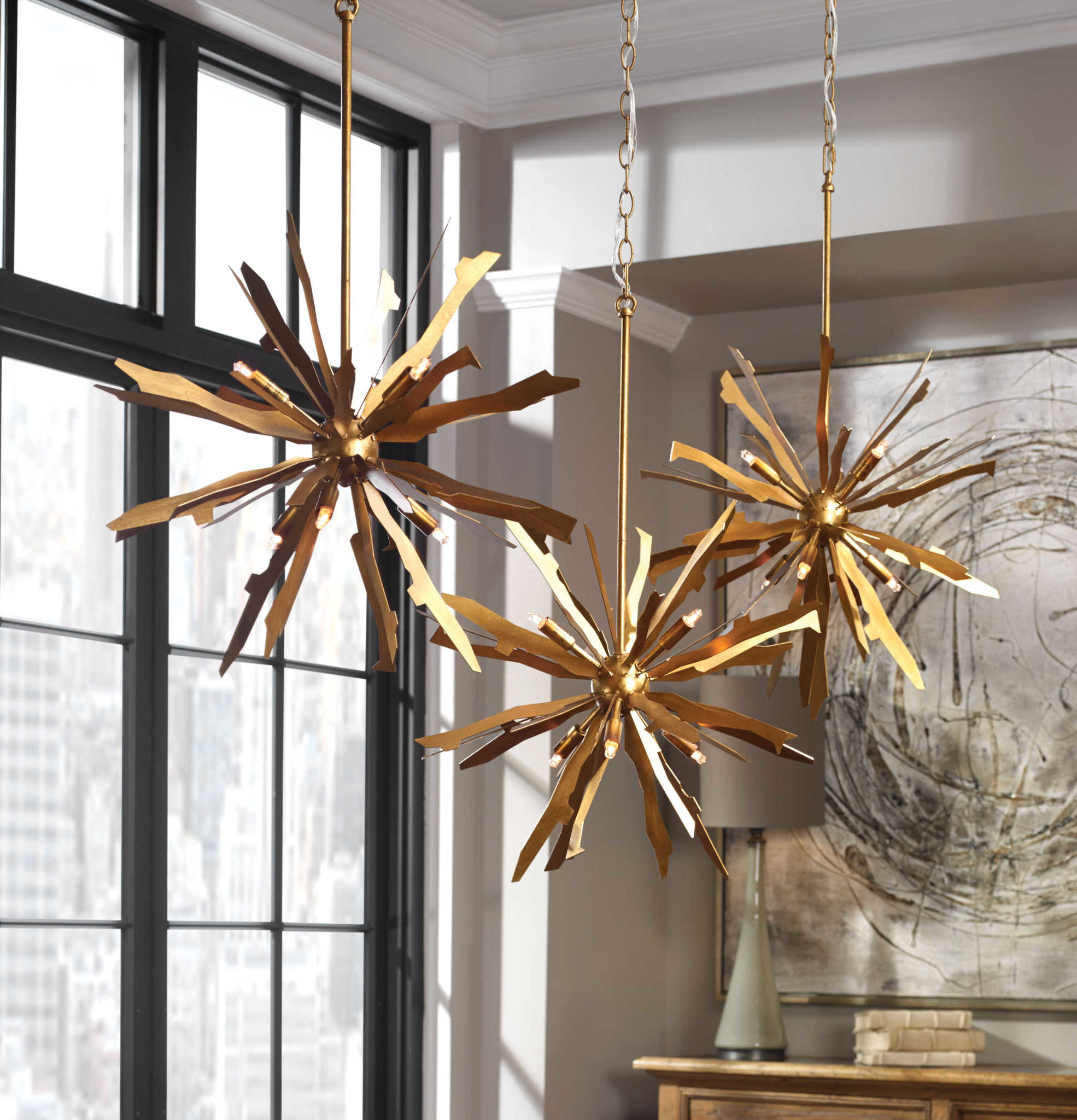 Starburst 6 Light Pendant, 24"wx34"h, Available for local pick up