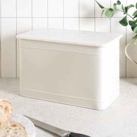 Cotterdale Bread Bin With Marble Lid - Smoked White, Available for local pick up