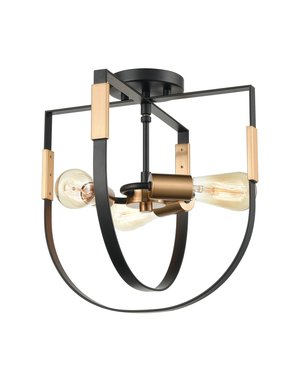 Heathrow Semi Flush Steel & Satin Brass Chandelier, Available for local pick up